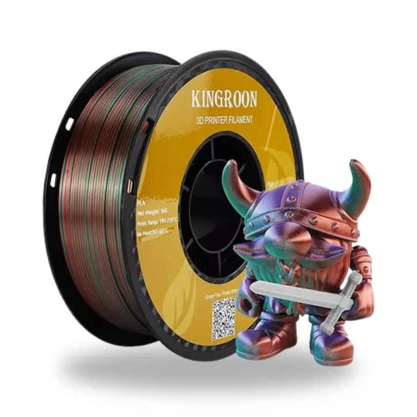 Kingroon 3 Renk Yeşil - Mor - Bakır PLA Silk Filament 1.75 mm 1000gr - 1