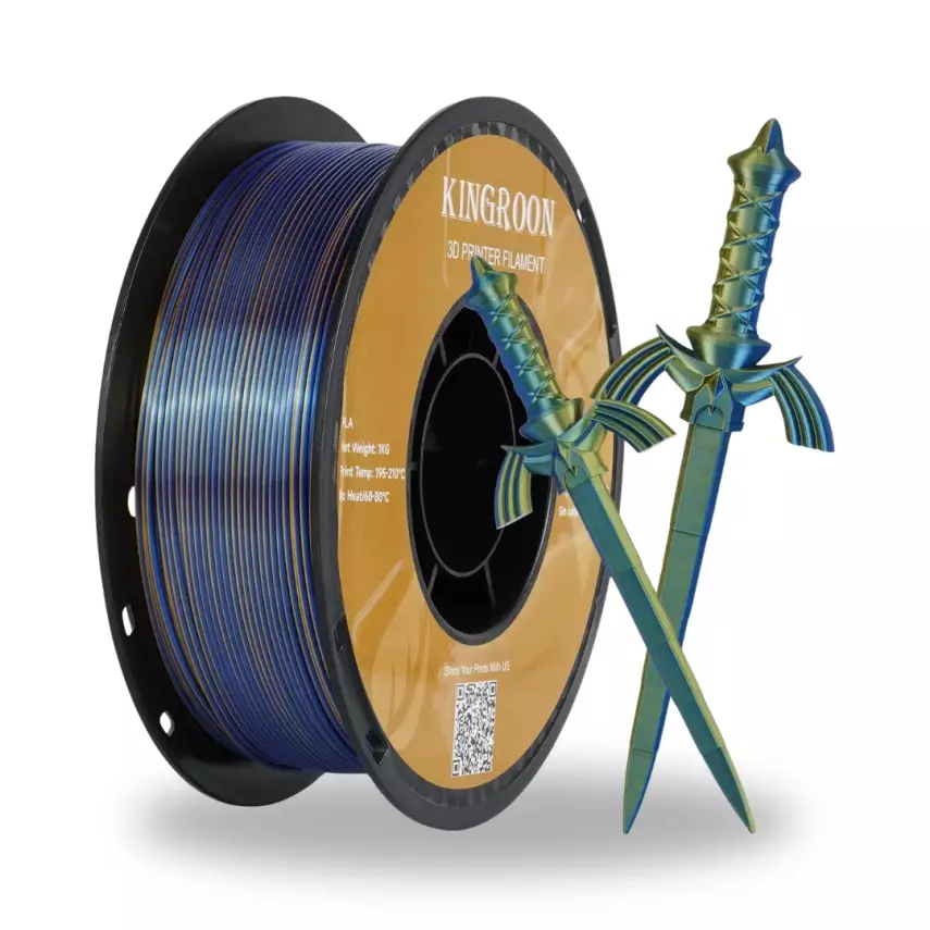Kingroon Çift Renk Altın - Mavi PLA Silk Filament 1.75 mm 1000gr - 1
