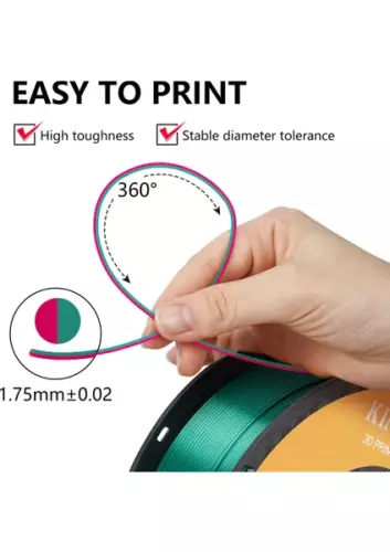 Kingroon Çift Renk Kırmızı - Yeşil PLA Silk Filament 1.75 mm 1000gr - 2